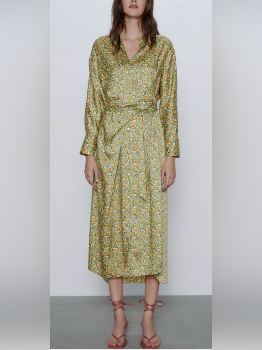 Zara Floral Kimono Maxi Dress in Cream, Yellow & Green
